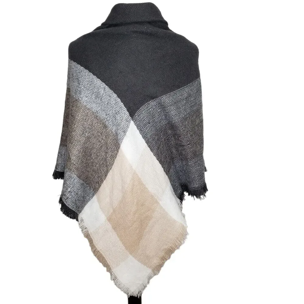 Knit Poncho Wrap with Two Button Closure
